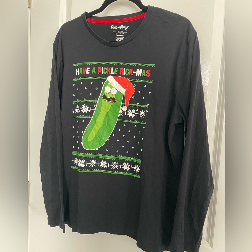 Rick and Morty Pickle Rick Christmas Long Sleeve Tee Mens XXL Black Cotton Funny - Picture 13 of 16